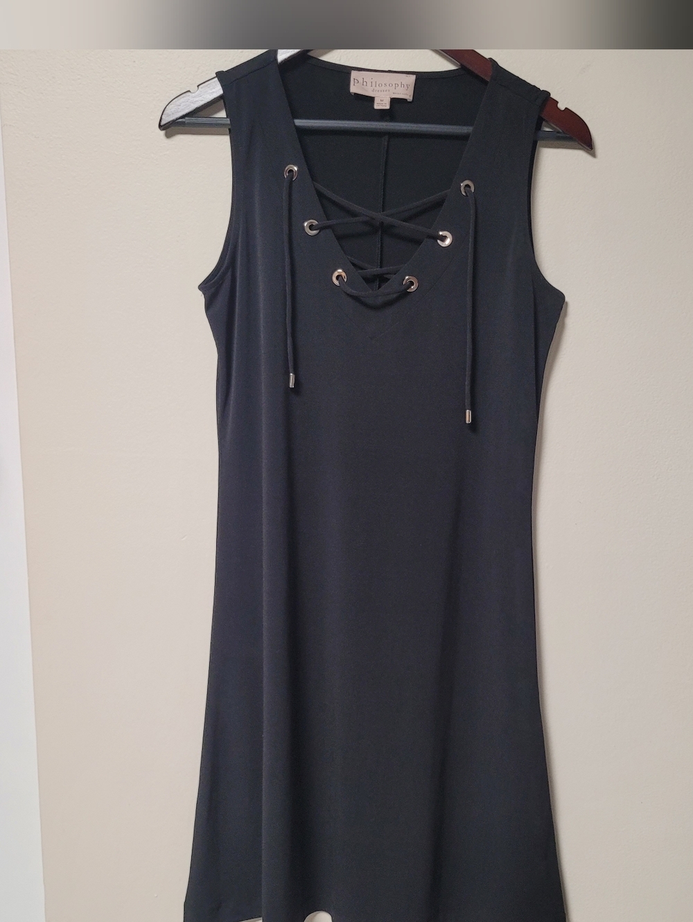 Philosophy Black Lace Up Dress A Line Shift Edgy Goth Minimalist M Casual Travel - Picture 2 of 9